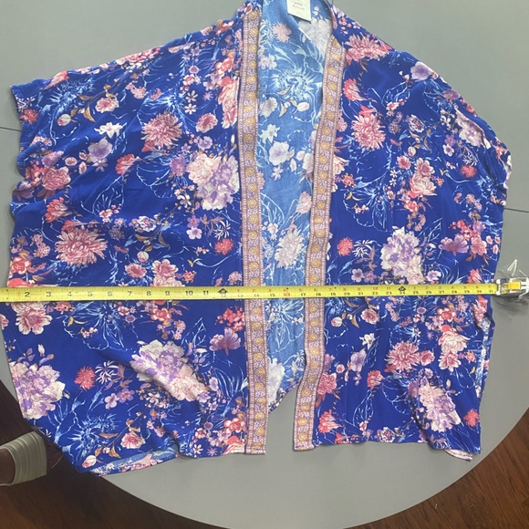 Floral Kimono Jacket Boho Vibrant Colors Swim Coverup Beach Blue Pink Festival - Picture 8 of 8
